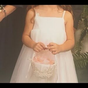 David's Bridal Size 4 Soft White Floral Top Full Tulle Skirt Flower Girl Dress